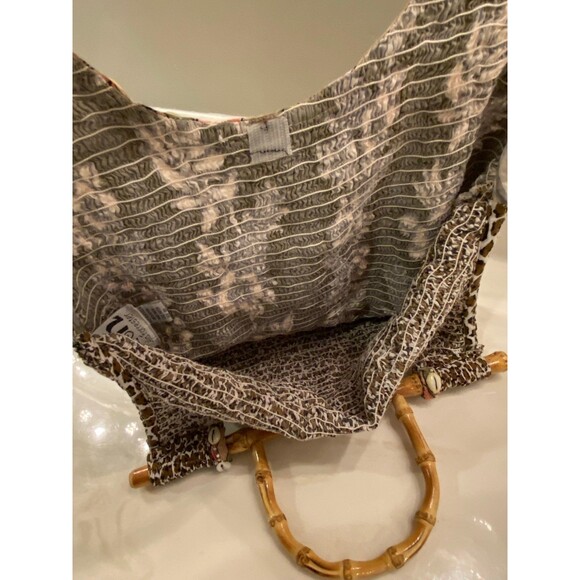 Faith by Celia Forrester Smocked Unique Boho Hipster Handbag With Bamboo Handles - Picture 8 of 12